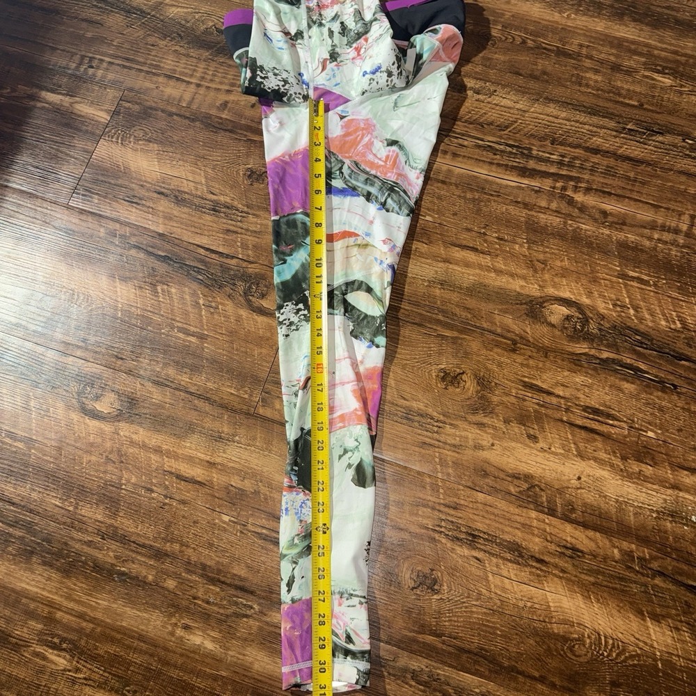 Lululemon Side Ruched Multicolor Swirl Marble Print Full Length Leggings Size 8 - Picture 10 of 10